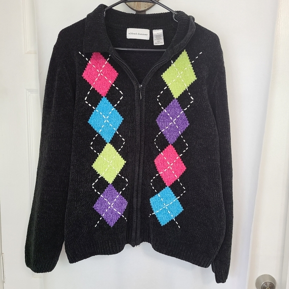 Alfred Dunner Women's Full Zip Sweater, Size: Large Color: Black - Picture 1 of 13